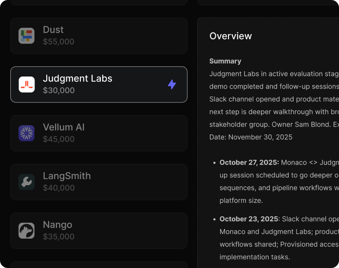 Track pipeline - Kanban board with deal stages and insights